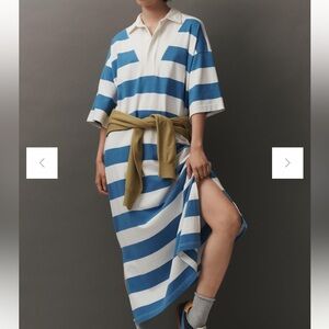 Daily Practice by Anthropologie Rugby Oversized Maxi Dress-Blue & White